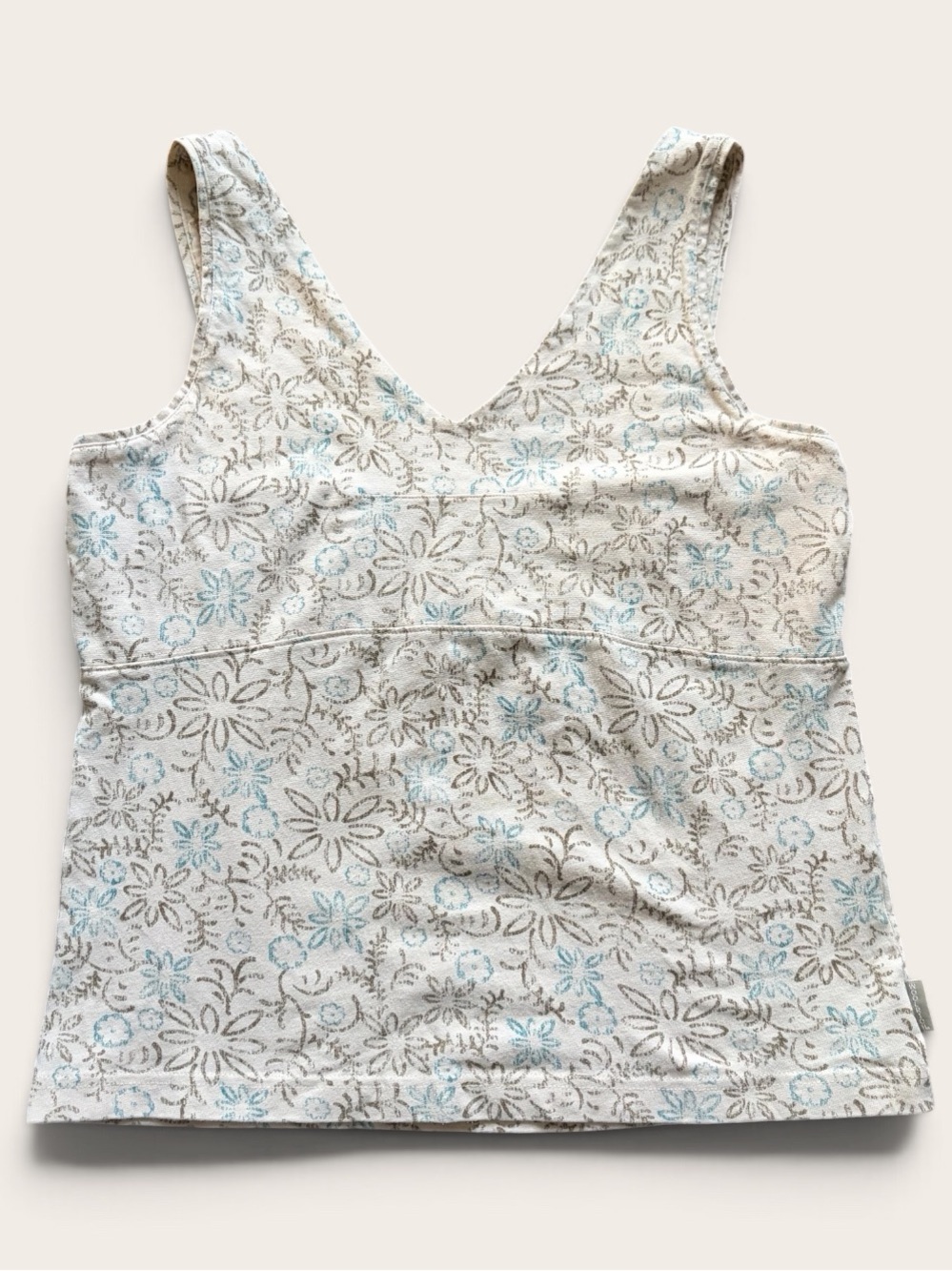 Woolrich Women’s M Cotton Blend Floral Tank Top Cream Blue Brown Made in Macau